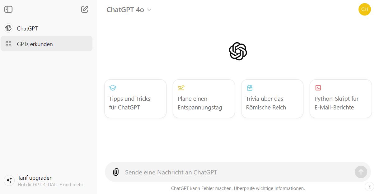 KI für EPU: Chat GPT Startseite