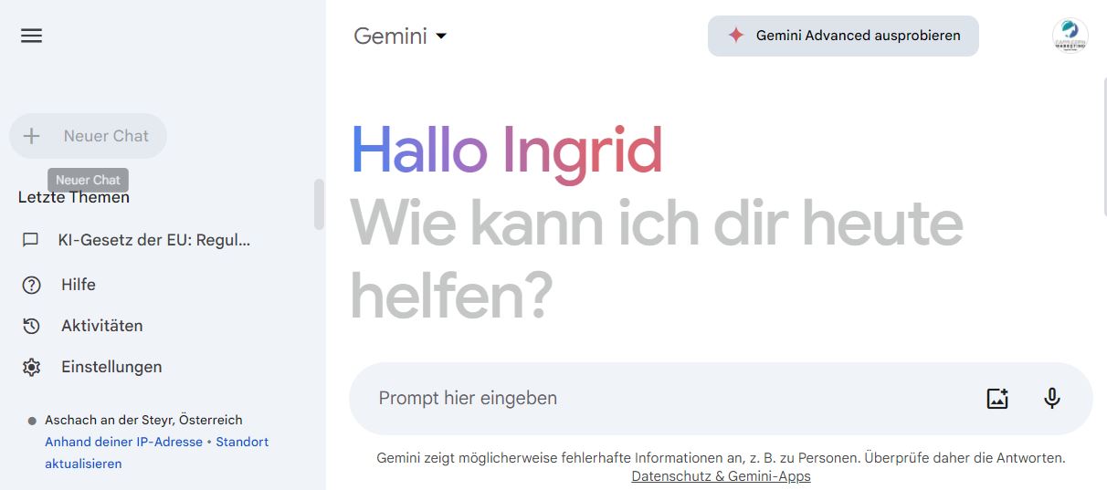 KI für EPU: Google Gemini Startseite